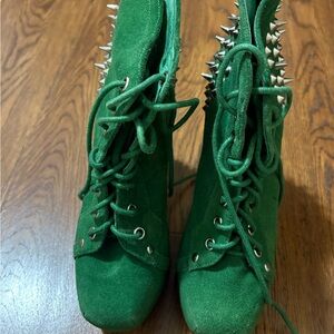 Jeffrey Campbell Green Lace Up Spiked Boots